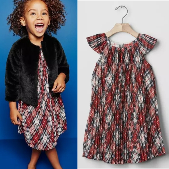 GAP Other - BABY GAP Pleated Flutter Tartan Plaid Holiday Dress Sz 3T